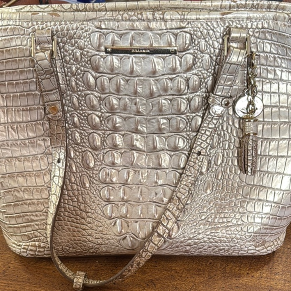 Brahmin Silver Crocodile-Embossed Tote Bag